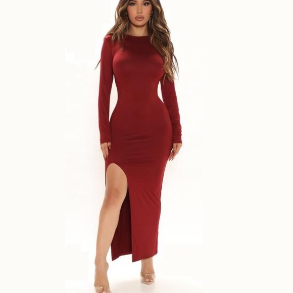 Fashion Nova Dresses & Skirts - Maxi Bodycon Dress Burgundy fashion nova on sale